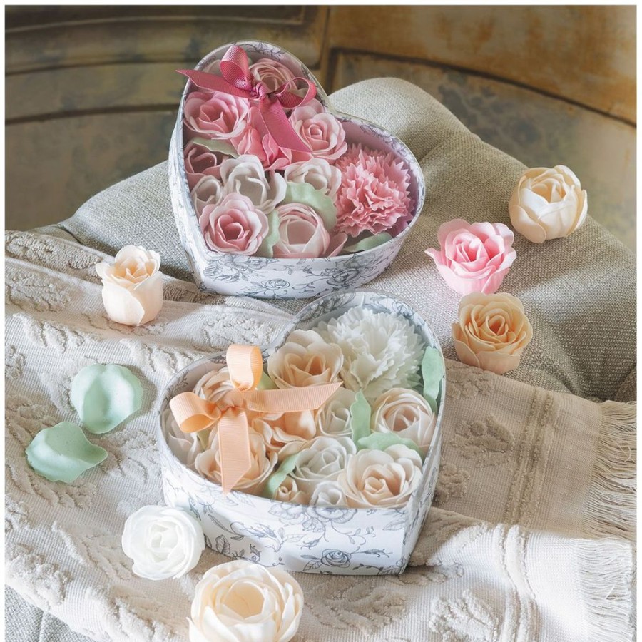 Bain MATHILDE M Feuilles De Savon | Boite Coeur Bouquet Parterre De Fleurs De Savon Rose Et Blanches - Parfum Rose