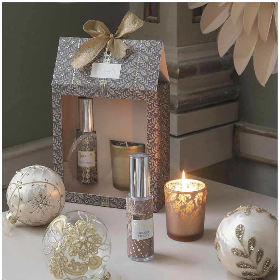 Parfum D'Interieur MATHILDE M Coffrets Cadeaux | Coffret Bougie Et Spray D'Ambiance Fetes Enchantees - Orange Etoilee