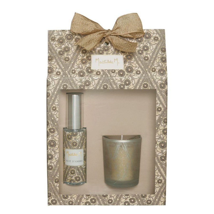 Parfum D'Interieur MATHILDE M Coffrets Cadeaux | Coffret Bougie Et Spray D'Ambiance Fetes Enchantees - Nuit D'Ambre