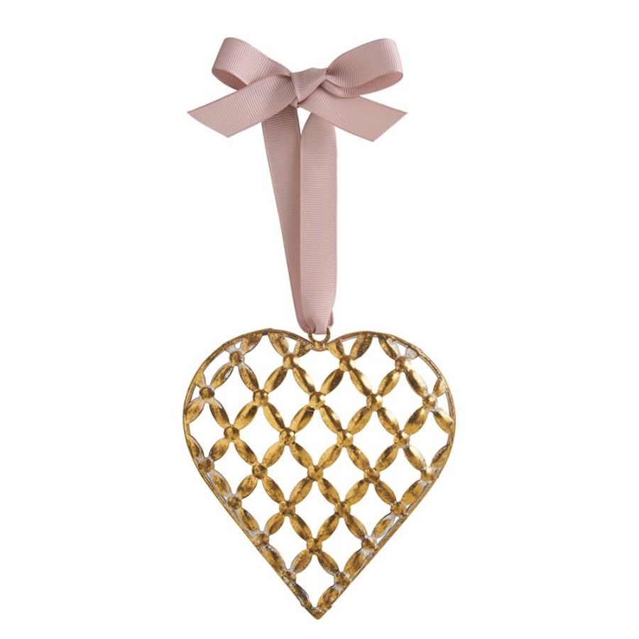 Boutique De Noel MATHILDE M Decoration | Coeur Ornemental A Suspendre Finition Laiton Vieilli