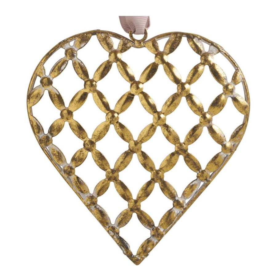 Boutique De Noel MATHILDE M Decoration | Coeur Ornemental A Suspendre Finition Laiton Vieilli