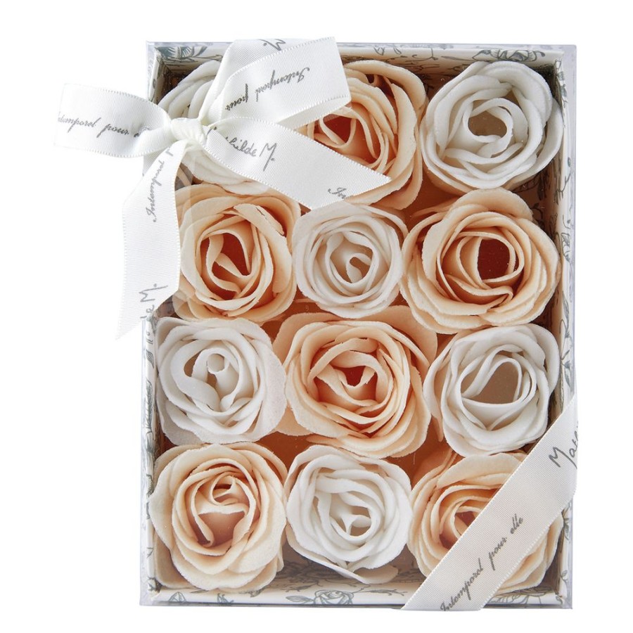 Bain MATHILDE M Feuilles De Savon | Coffret De 12 Roses En Feuilles De Savon Blanches Et Nude - Parfum Rose