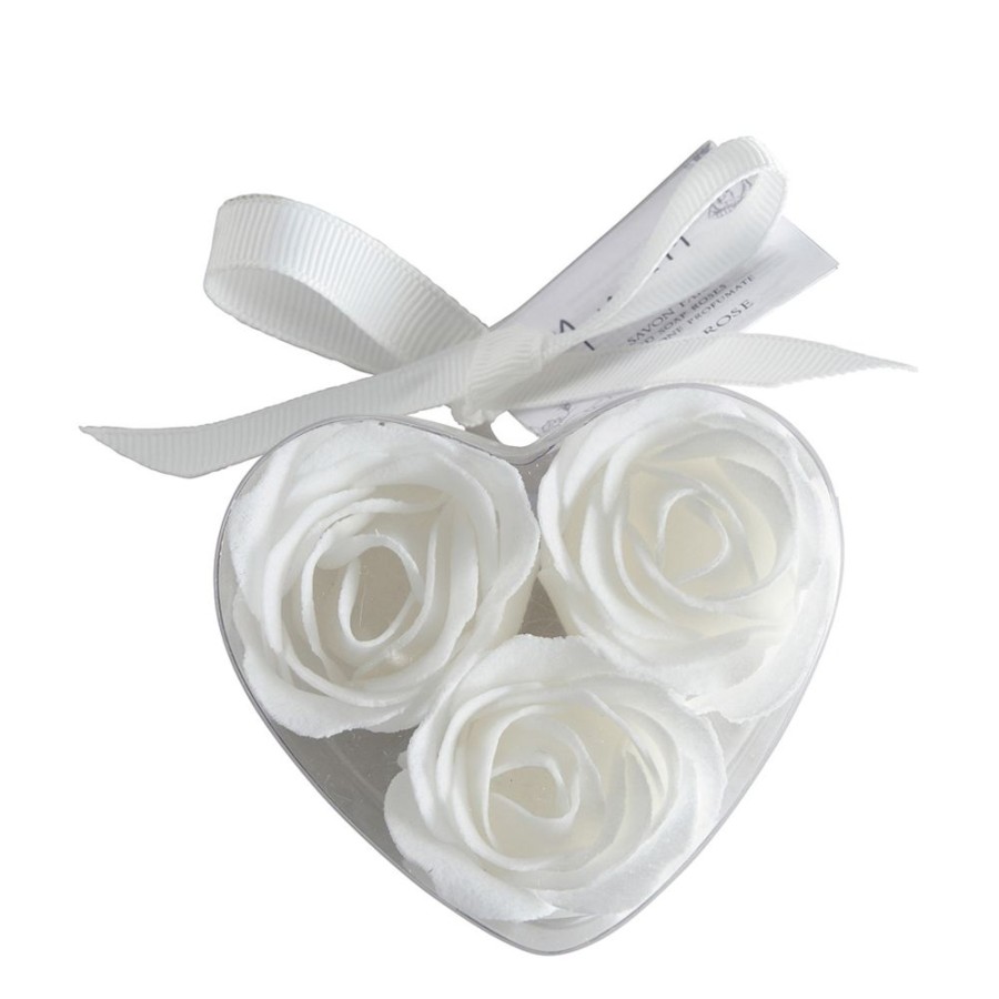 Bain MATHILDE M Feuilles De Savon | Boite Coeur De 3 Roses De Savon Blanches - Parfum Rose