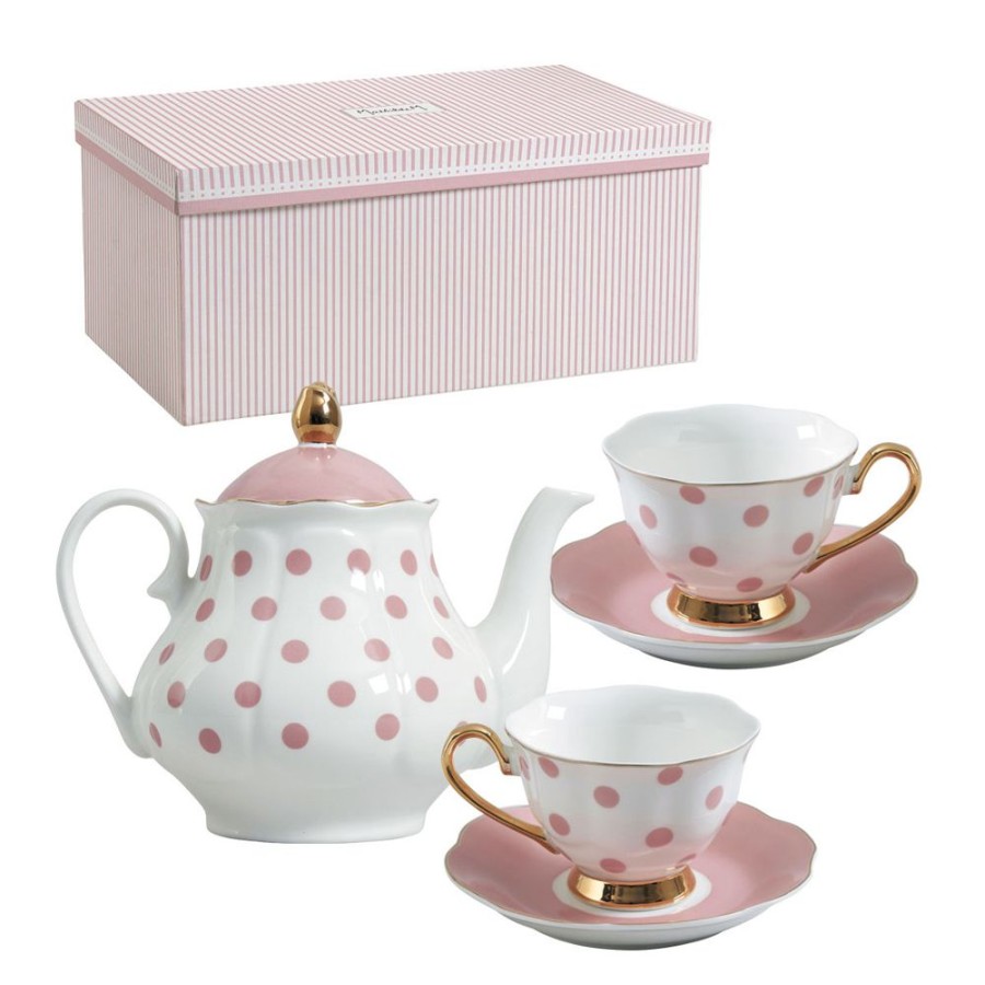 Art De La Table MATHILDE M Bols, Tasses Et Theieres | Coffret Theiere Et 2 Tasses A The Madame De Recamier - Rose