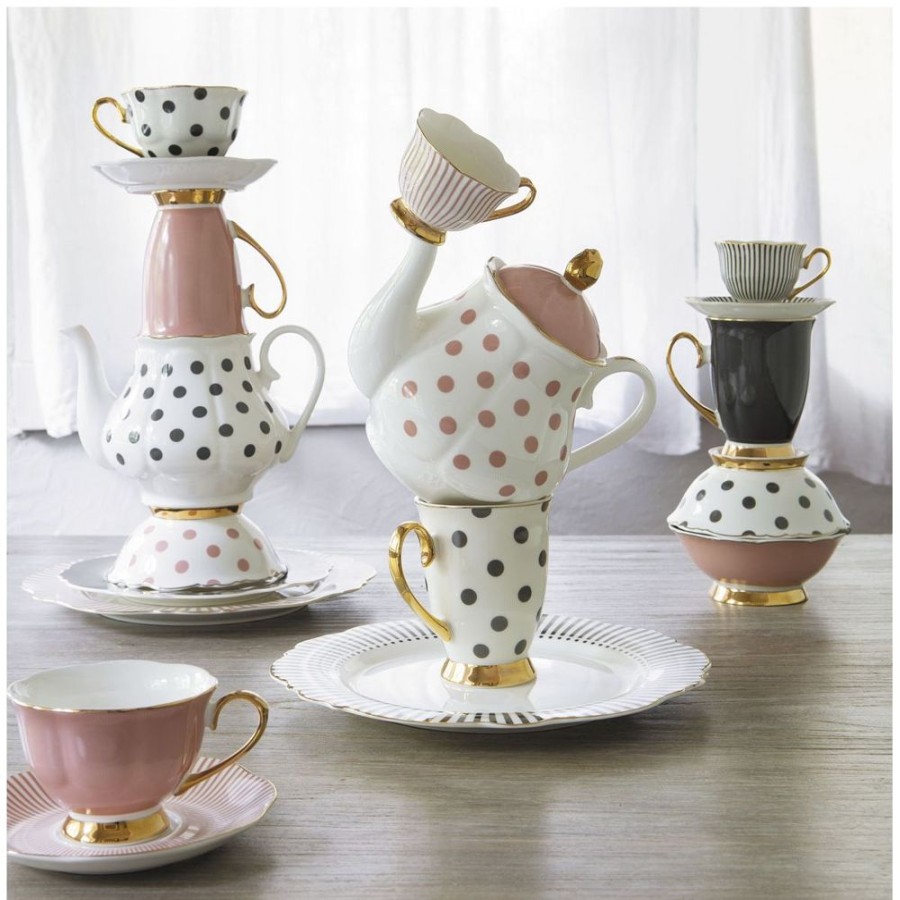 Art De La Table MATHILDE M Bols, Tasses Et Theieres | Coffret Theiere Et 2 Tasses A The Madame De Recamier - Rose