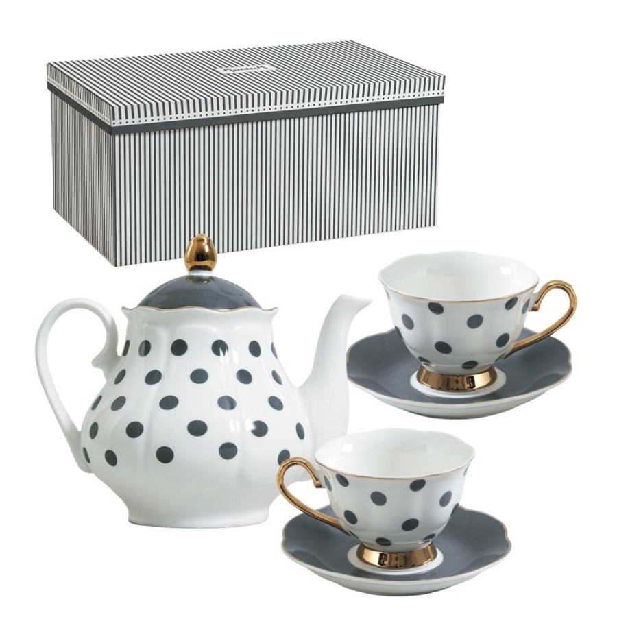 Art De La Table MATHILDE M Bols, Tasses Et Theieres | Coffret Theiere Et 2 Tasses A The Madame De Recamier - Gris