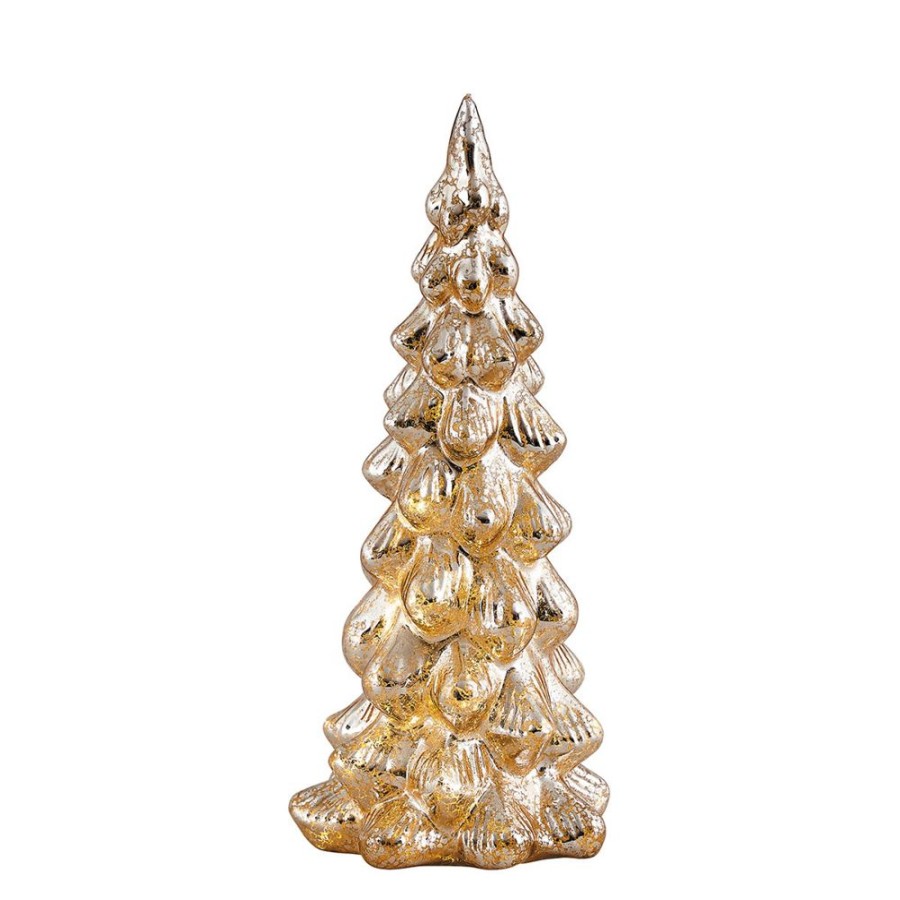 Decoration MATHILDE M Objets Decoratifs | Sapin Lumineux En Verre Mercurise Dore - Grand Modele