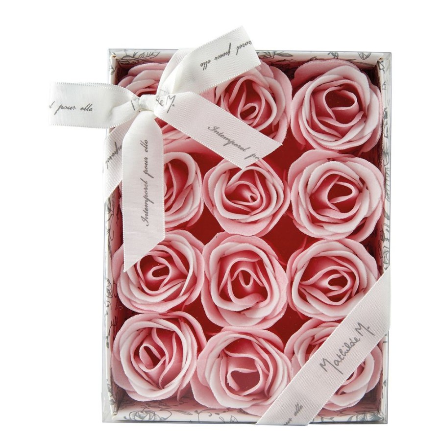 Bain MATHILDE M Feuilles De Savon | Coffret De 12 Roses En Feuilles De Savon Rose Et Blanches - Parfum Rose