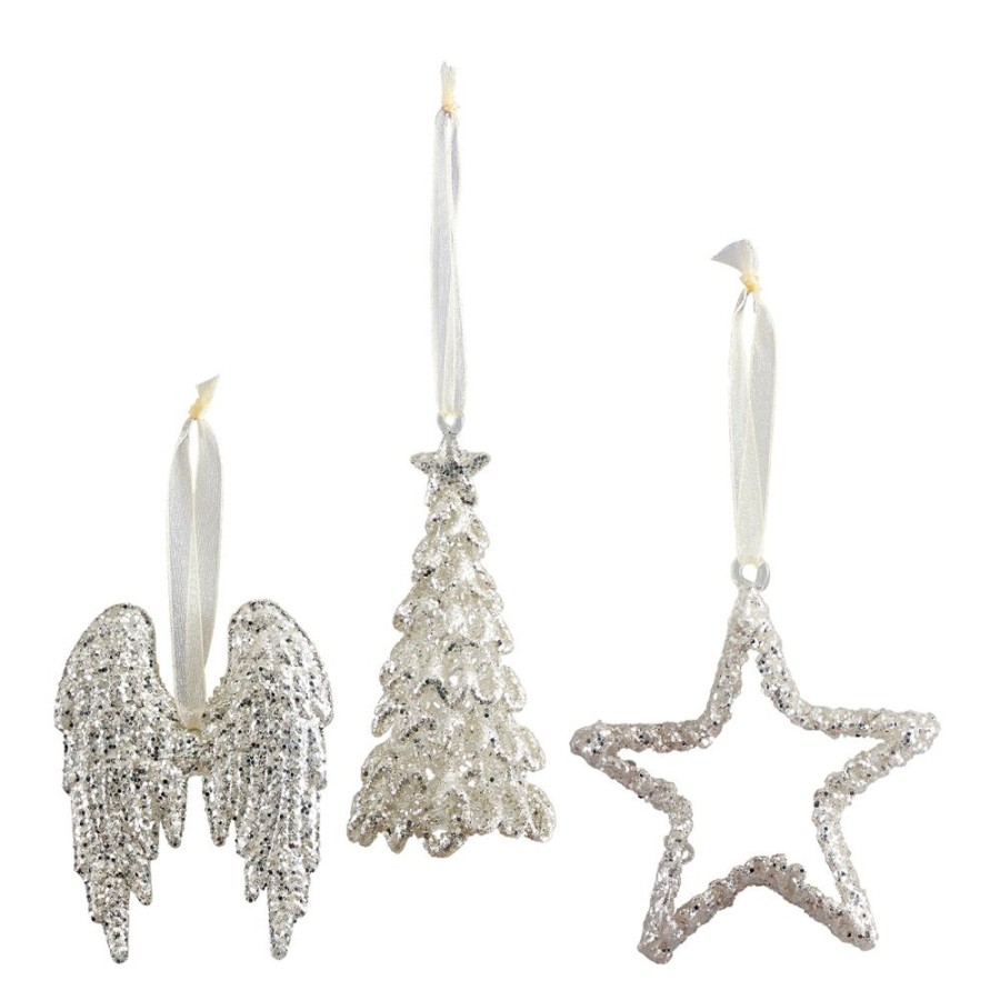 Boutique De Noel MATHILDE M Decoration | Coffret De 3 Decors Pailletes Argentes