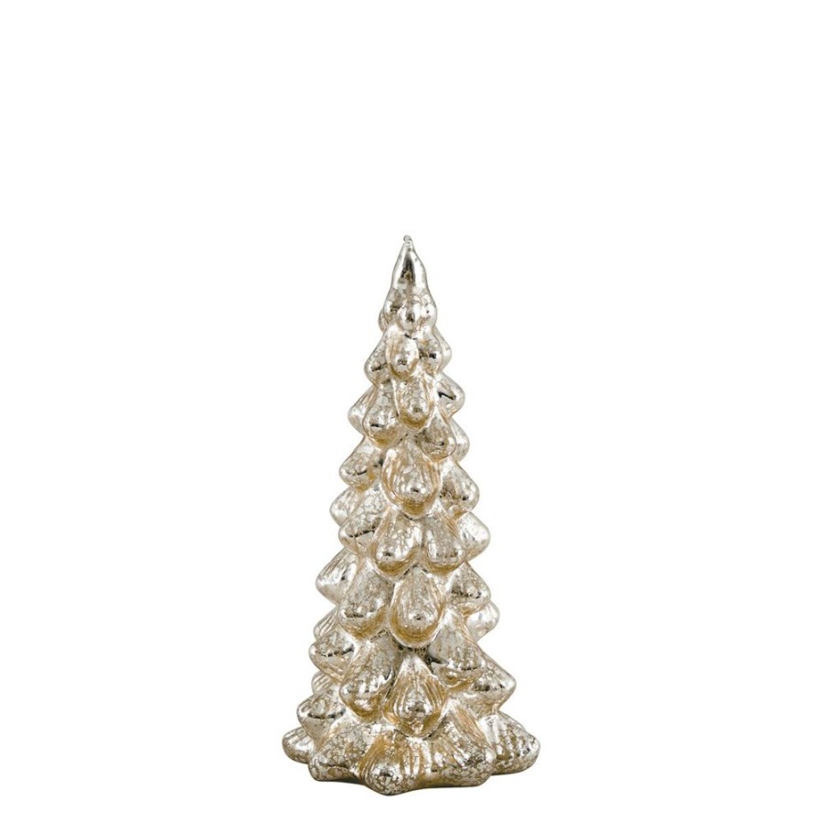 Decoration MATHILDE M Objets Decoratifs | Sapin Lumineux En Verre Mercurise Dore - Moyen Modele