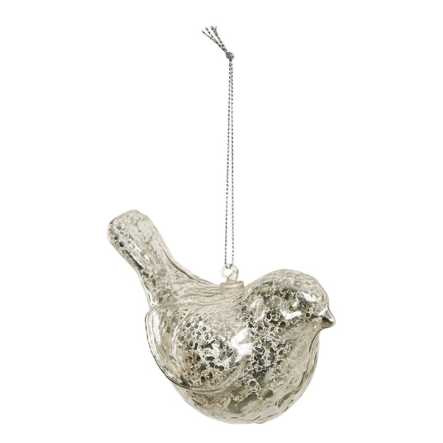 Decoration MATHILDE M Objets Decoratifs | Oiseau Decoratif A Suspendre En Verre Argente