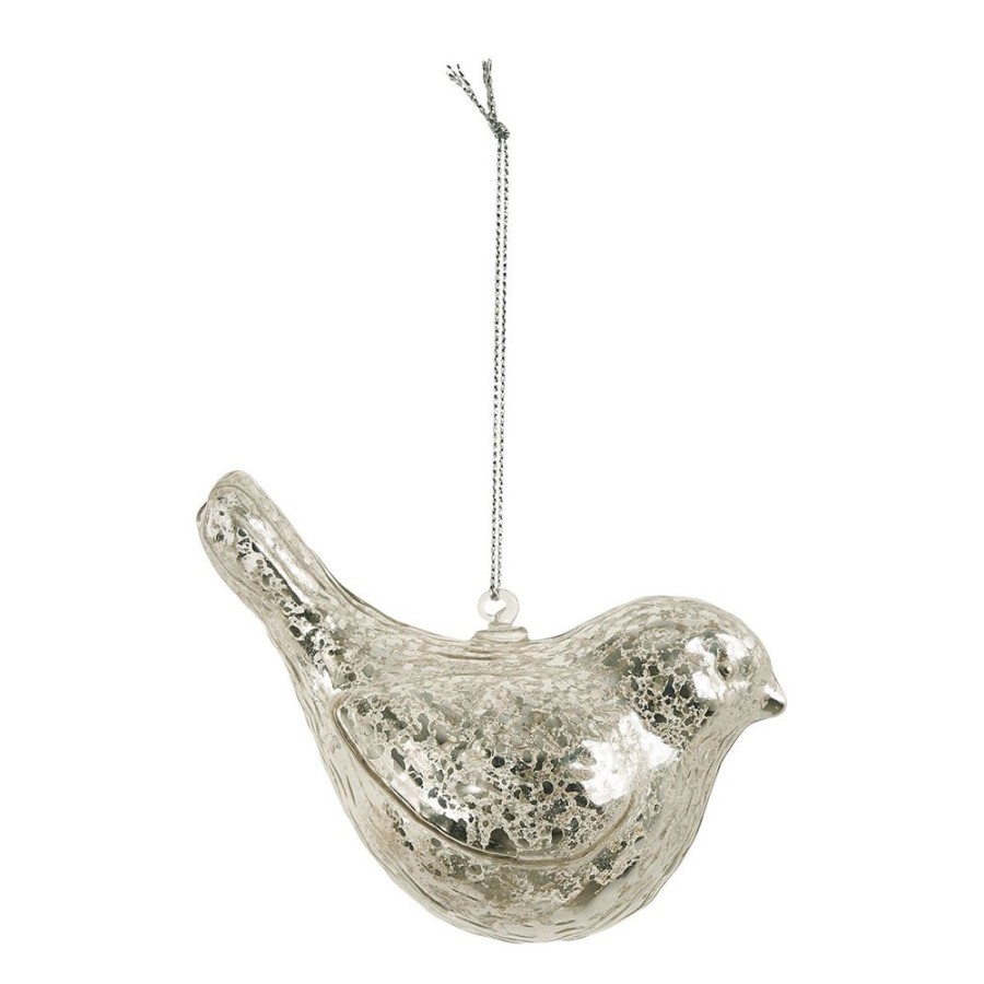 Decoration MATHILDE M Objets Decoratifs | Oiseau Decoratif A Suspendre En Verre Argente